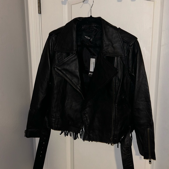 Nasty Gal Real Leather Fringe Moto Jacket - Picture 2 of 4
